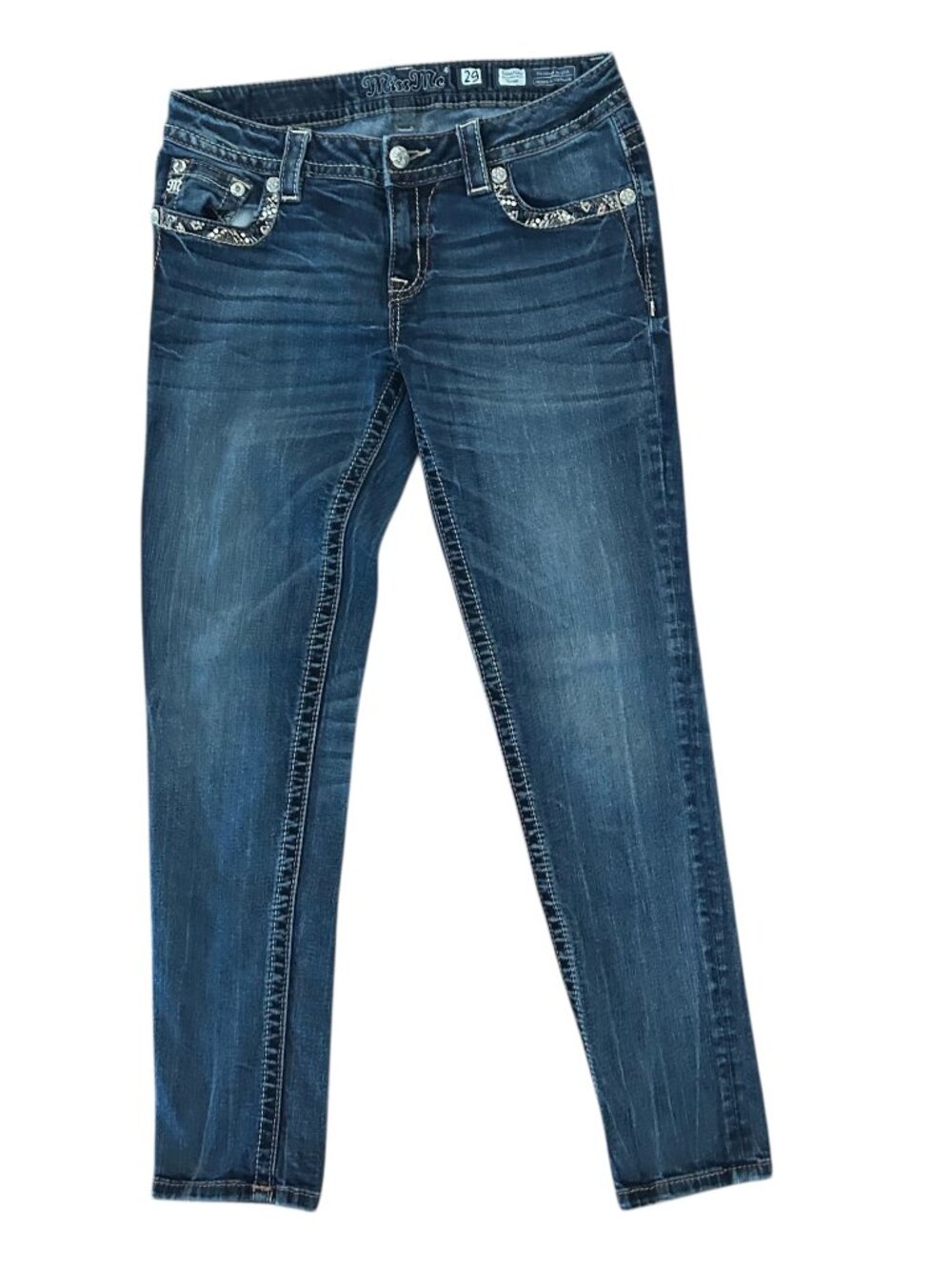 Miss Me Signature Skinny Beaded Sequin Embroidered Jeans Size 29 Y2K